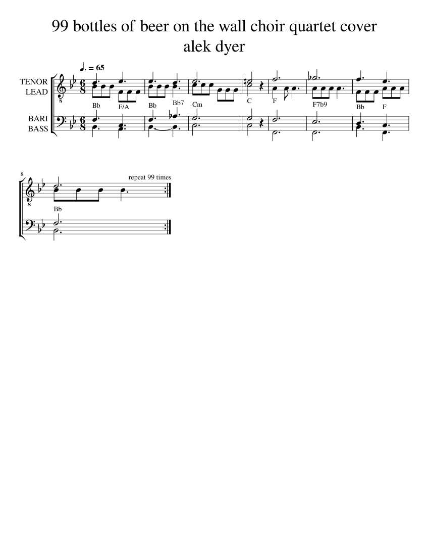 python projects: print the song 99 bottles of beer on... 99 bottles of beer on the wall Sheet Music for Tenor, Bass voice (Men’s ...