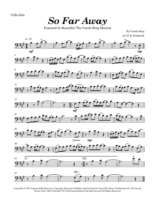 So Far Away (Arr. P. R. Frederick) - Carole King (Cello Solo)