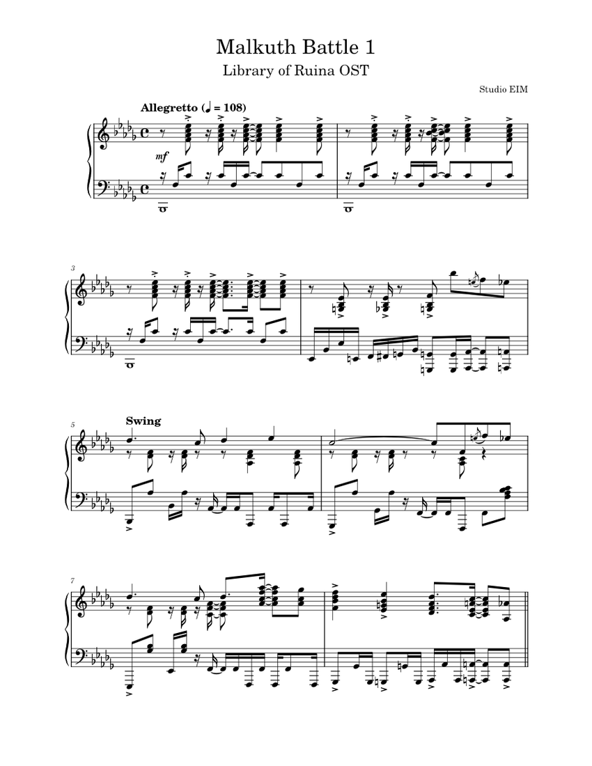 Malkuth Battle 1 [Library of Ruina] Sheet Music for Piano (Solo