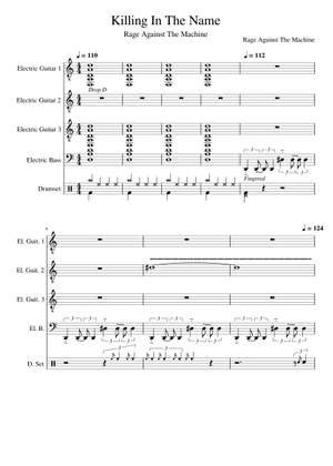 Rage Against the Machine Sheet Music for Piano, Snare drum, Drum