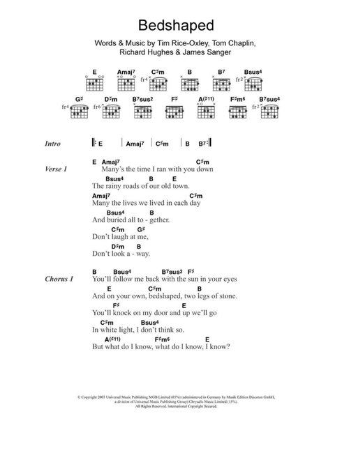 Bedshaped - Keane (Guitar Chords-Lyrics)