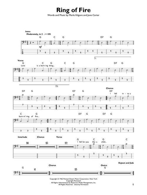Ring Of Fire - Johnny Cash, Alan Jackson (Easy Bass Tab)