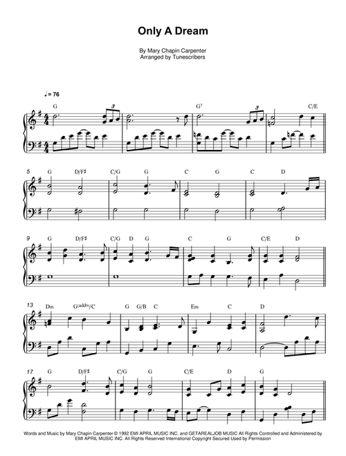 Only A Dream (Arr. Tunescribers) - Mary Chapin Carpenter (Piano Solo)