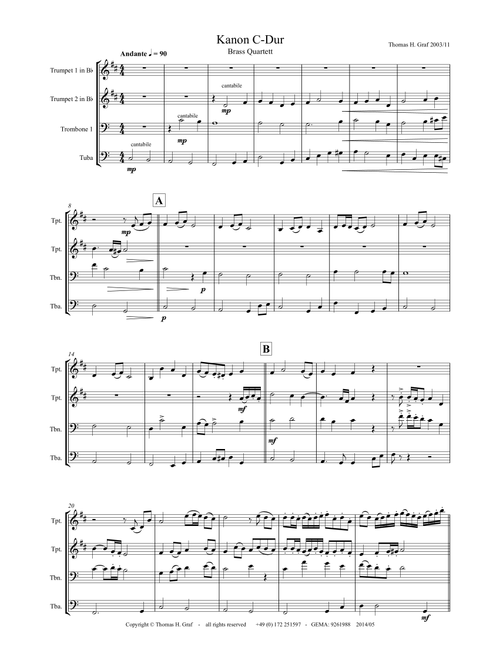 Canon C-Major, Kanon C-Dur, Brass Quartet (Arr. Thomas H. Graf) - Thomas H Graf (Brass Ensemble)