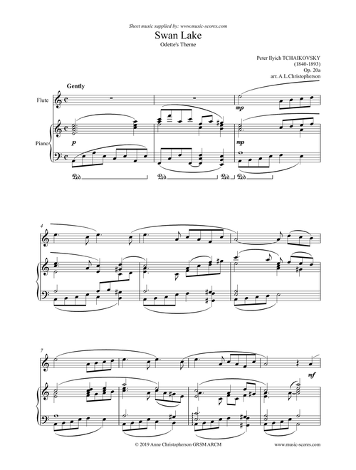 Swan Lake - Odette's Theme - Flute and Piano (Arr. Anne L Christopherson GRSM ARCM) - Tchaikovsky (Flute and Piano)