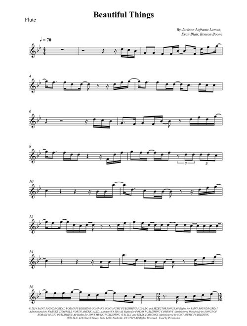 Beautiful Things (Arr. Wesley S. SIlva) - Benson Boone (Flute Solo)