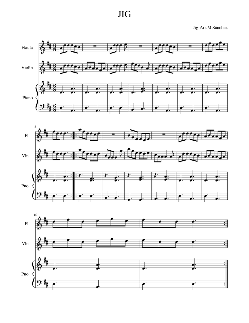 Jig Notes jig Sheet Music for Piano, Flute, Violin (Mixed Trio) | MuseScore.com