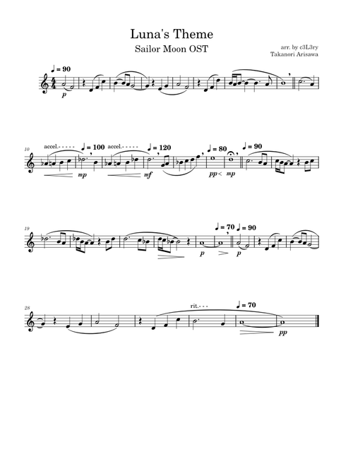Luna's Theme - Sailor Moon OST || Bb Clarinet