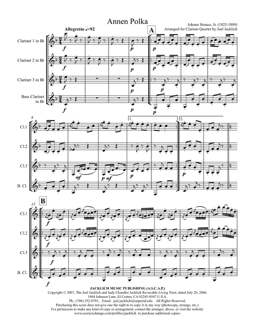 Annen Polka, Op. 117 (Clarinet Quartet) (Arr. Joel Jacklich (ASCAP)) - Johann Strauss, Jr. (Woodwind Ensemble)