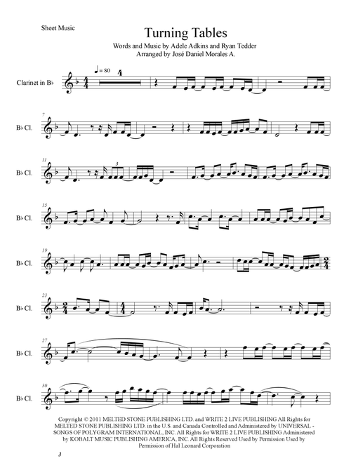 Turning Tables (Arr. José Daniel Morales A.) - Adele (Clarinet Solo)