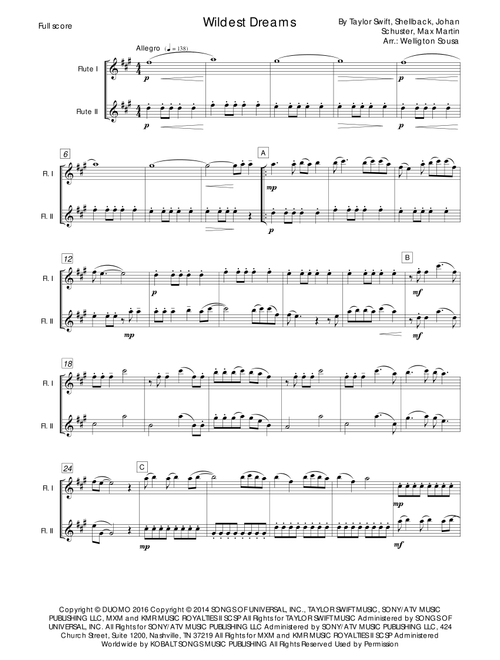 Wildest Dreams (Arr. Jose Welligton Sousa de Castro) - Taylor Swift (Flute Duet)