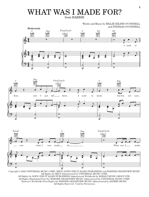 What Was I Made For? (from Barbie) - Billie Eilish (Piano-Vocal-Guitar)