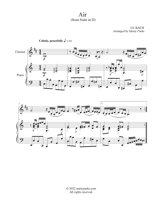 Air (Clarinet-Piano) (Arr. Marty Parks) (Clarinet and Piano)