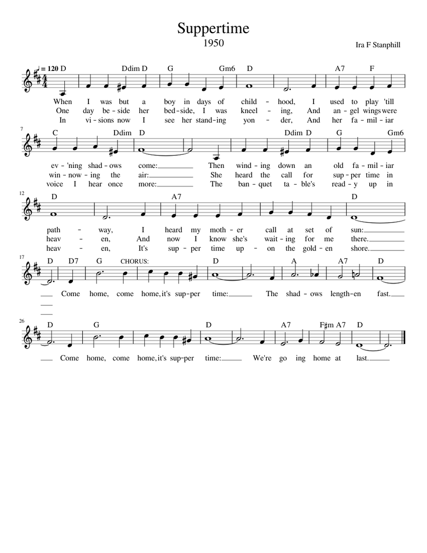 Suppertime sheet music for piano solo musescore