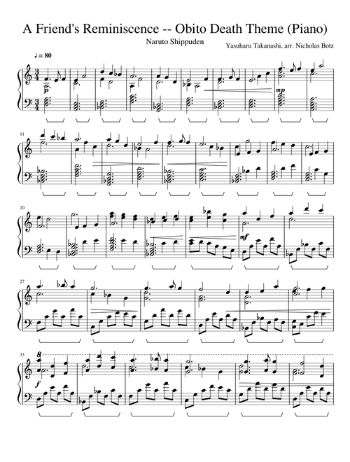 A Friend's Reminiscence -- Obito Death Theme (Piano)
