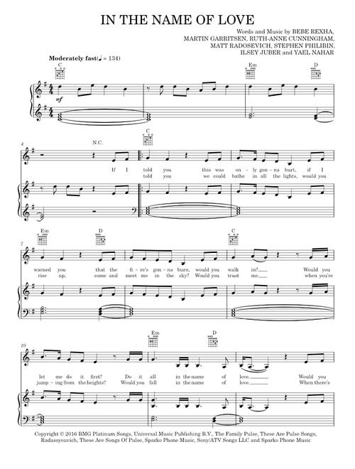 In The Name Of Love - Martin Garrix & Bebe Rexha (Piano-Vocal-Guitar)