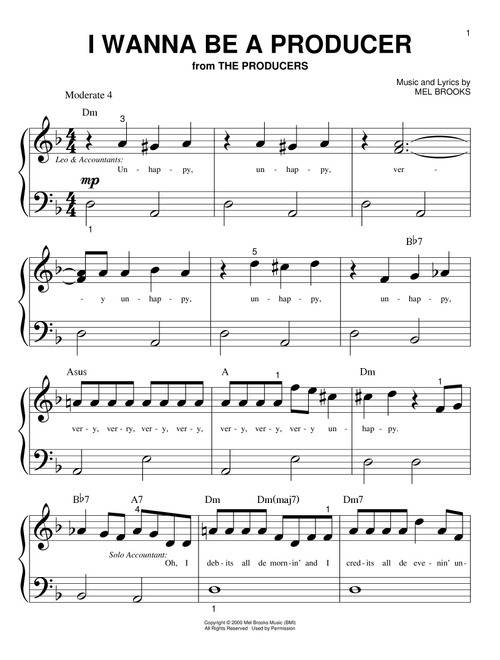 I Wanna Be A Producer - Mel Brooks, The Producers (Musical) (Big Note Piano)