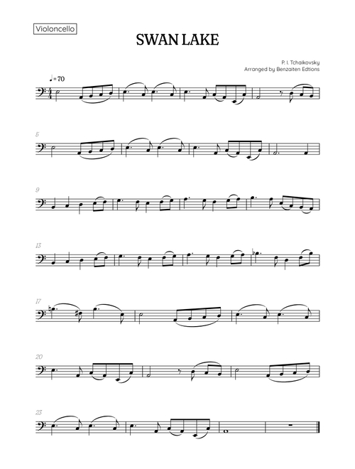 Swan Lake (Theme) • Pyotr Ilyich Tchaikovsky | Cello Sheet Music (Arr. Benzaiten Editions) - Pyotr Illyich Tchaikovsky (Cello Solo)
