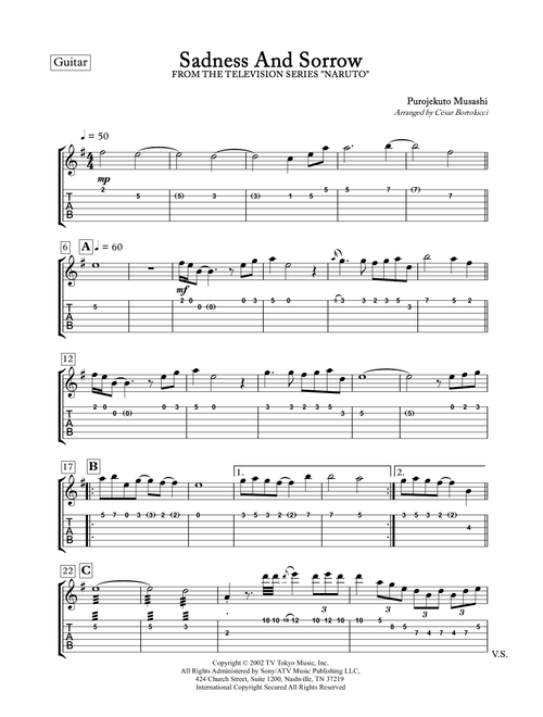 Sadness And Sorrow (Arr. ACT Bortolucci) - Purojekuto Musashi (Guitar Tab)