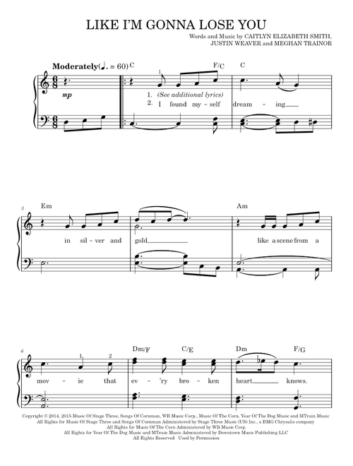 Like I'm Gonna Lose You - Meghan Trainor (Easy Piano)