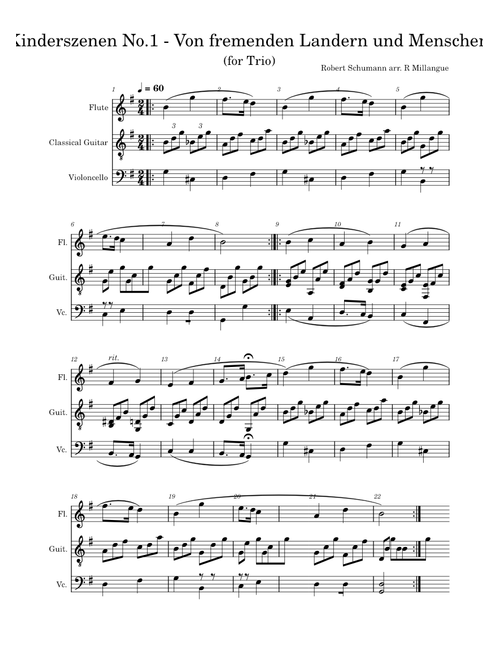 Kinderszenen No.1 for Flute (or Violin), Guitar, and Cello
