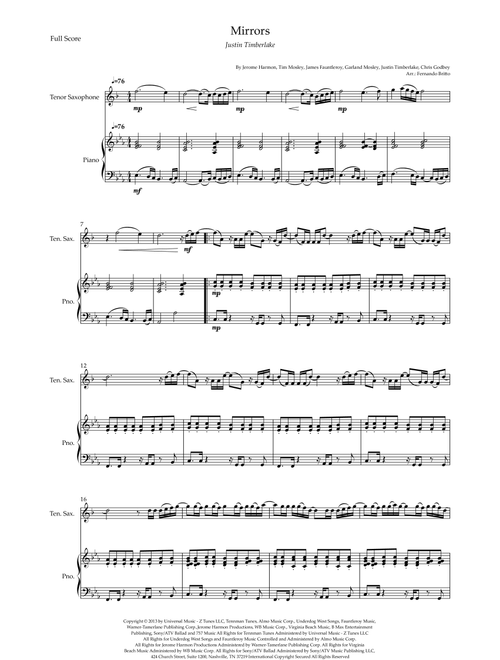 Mirrors (Arr. Fernando Britto) - Justin Timberlake (Tenor Sax and Piano)