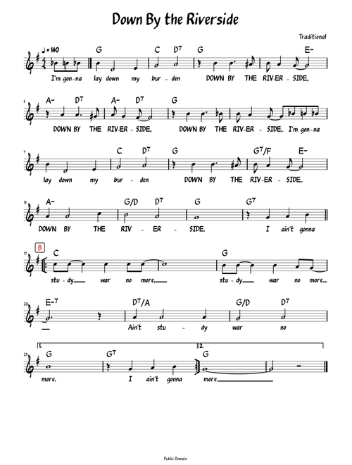 Down By the Riverside (Lead sheet with lyrics )