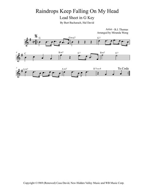 Raindrops Keep Fallin' On My Head (Arr. Miranda Wong) - B.J. Thomas (Large Ensemble)