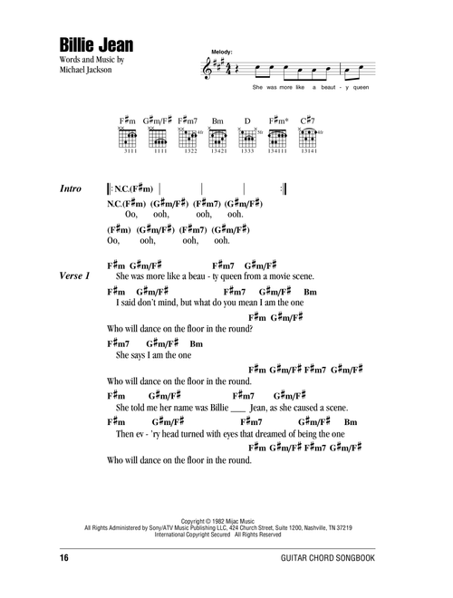 Billie Jean - Michael Jackson, David Cook (Guitar Chords-Lyrics)