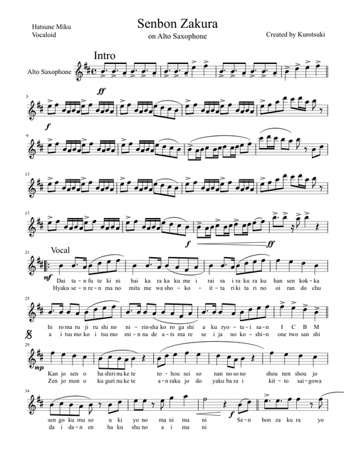 Senbon Zakura(Eb Alto saxophone)