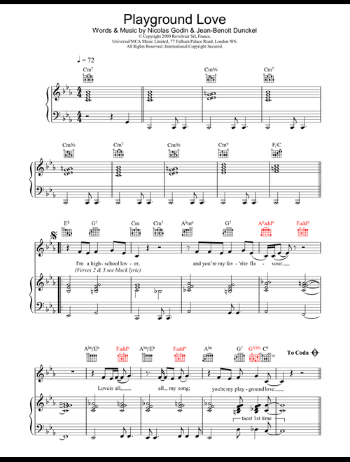Playground Love - Air (Piano-Vocal-Guitar (Piano Accompaniment))