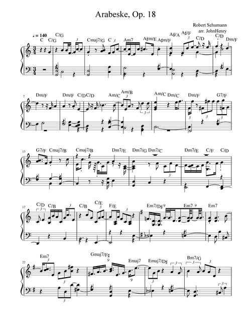 Arabeske, Op. 18 - Robert Schumann (Easy Piano Arrangement) (Arr. JohnHenry) (Piano Solo)