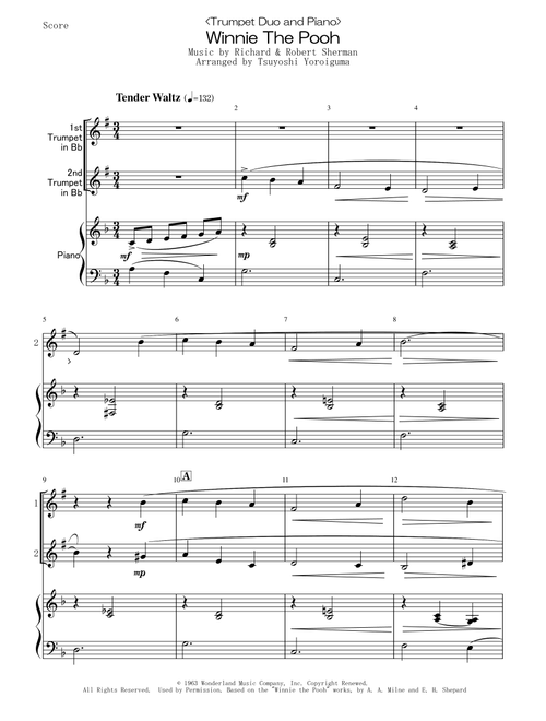 Winnie The Pooh (Arr. Tsuyoshi Yoroiguma) - Richard M. Sherman, Robert B. Sherman (Instrumental Duet and Piano)