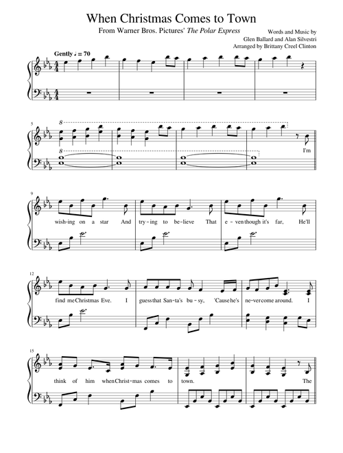 When Christmas Comes to Town (intermediate piano)