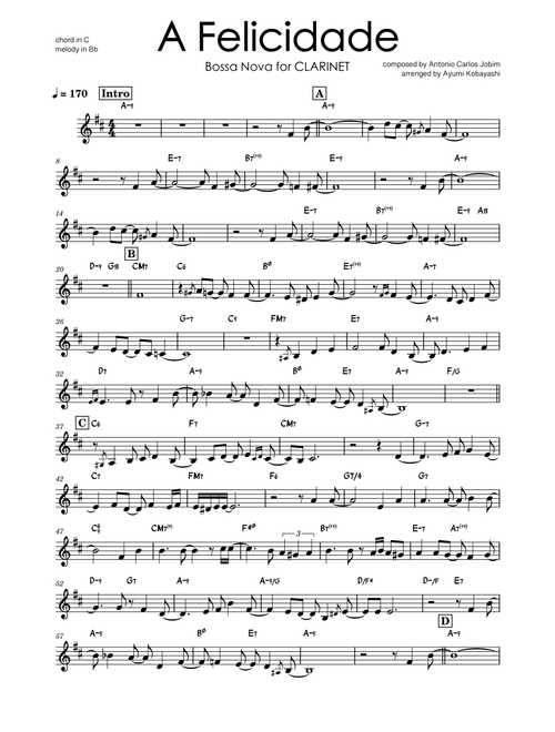 A Felicidade (Arr. Ayumi Kobayashi) - Antonio Carlos Jobim, Vinicius de Moraes (Lead Sheet - Fake Book)