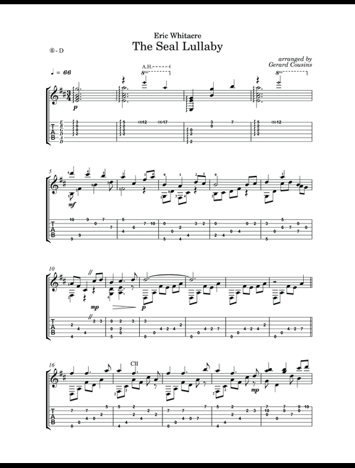 The Seal Lullaby (arr. Gerard Cousins) - Eric Whitacre, Rudyard Kipling (Solo Guitar)