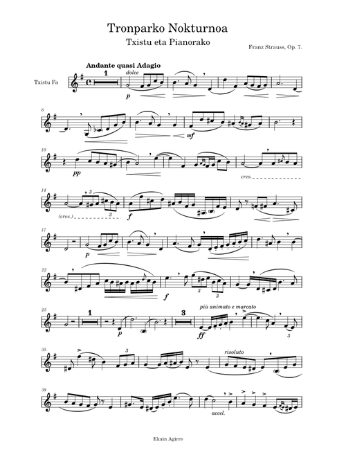 Tronparako Nokturnoa (Nocturno, Op.7) – Franz Strauss – Txistu eta Pianorako