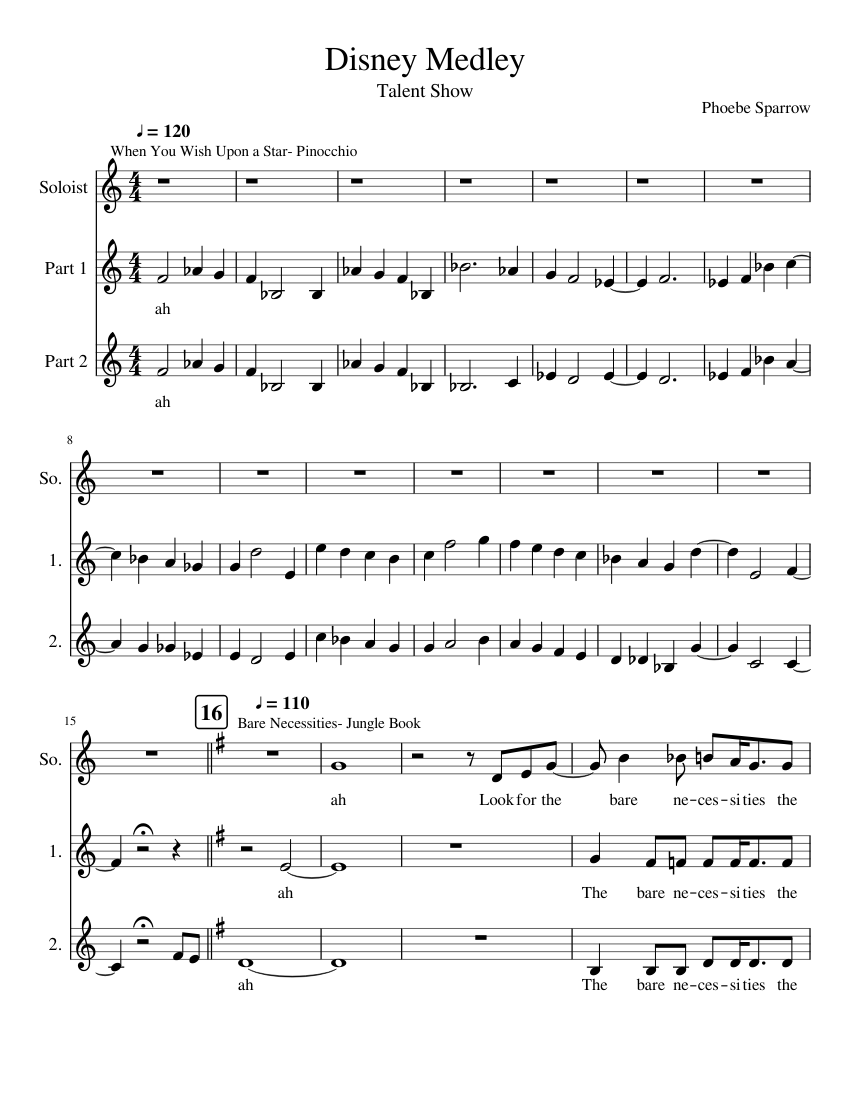 Disney Medley Sheet Music for Vocals (A Capella) | MuseScore.com