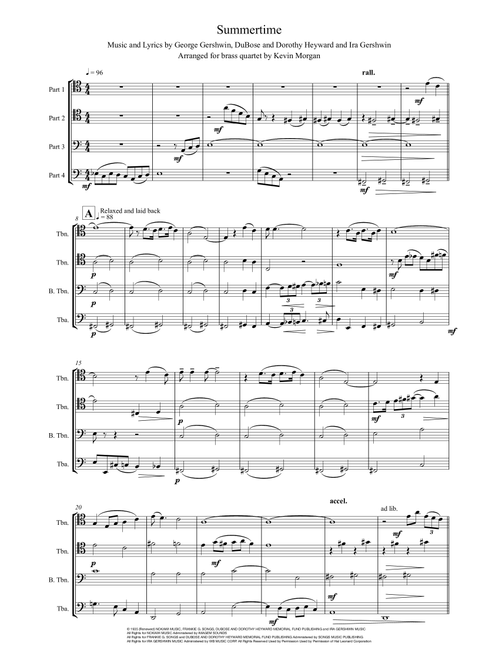 Summertime (Arr. Kevin Morgan) - George Gershwin, Ira Gershwin, DuBose Heyward (Small Ensemble)