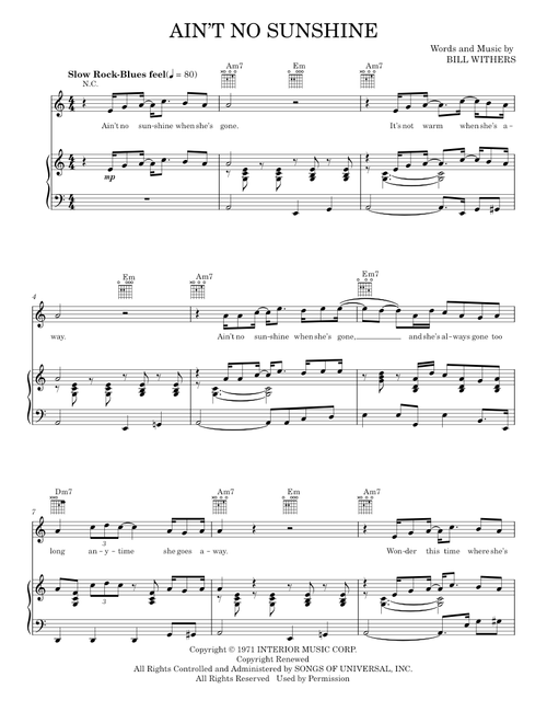 Ain't No Sunshine - Bill Withers (Piano-Vocal-Guitar)