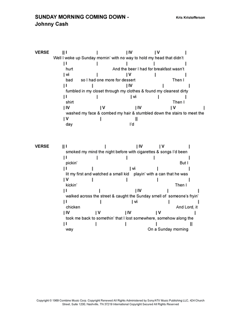 Sunday Mornin' Comin' Down (Arr. Bronson Ferdinand Wright) - Johnny Cash (Lead Sheet - Fake Book)