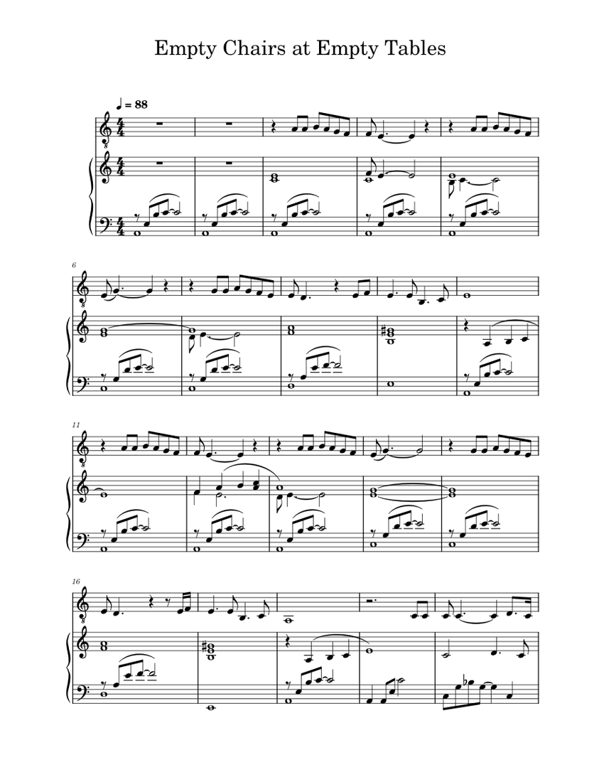 Empty Chairs At Empty Tables – Les Misérables Sheet Music for Piano ...