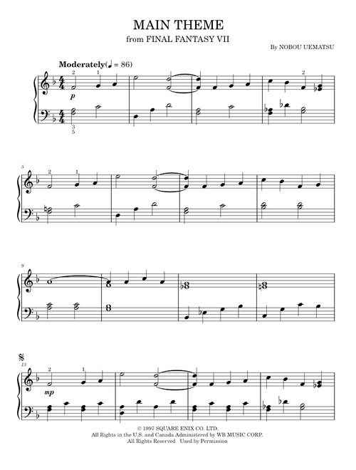 Final Fantasy VII Main Theme - Nobuo Uematsu (Easy Piano)