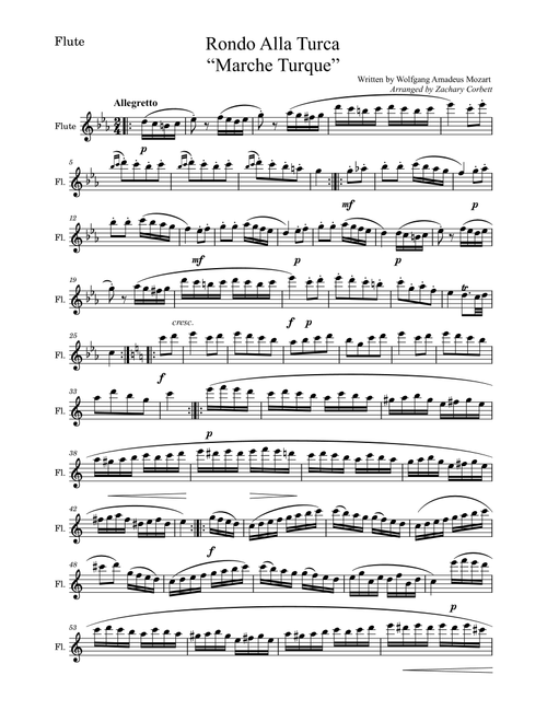 Rondo Alla Turca (Turkish March) (Arr. Zachary Corbett) - Wolfgang Amadeus Mozart (Flute and Piano)