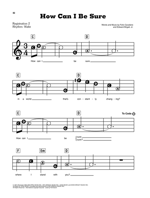 How Can I Be Sure - The Young Rascals (E-Z Play Today)