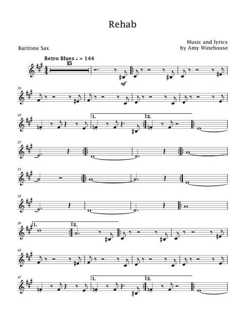 Rehab (Arr. David Lartey) - Amy Winehouse (Baritone Sax Solo)