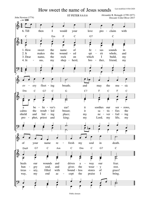 How sweet the name of Jesus sounds with descant