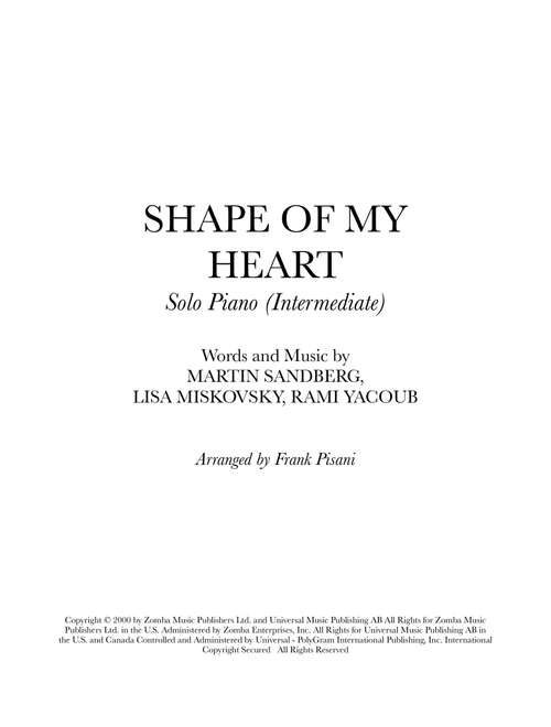 Shape Of My Heart (Arr. Frank Pisani) - Backstreet Boys (Piano Vocal)