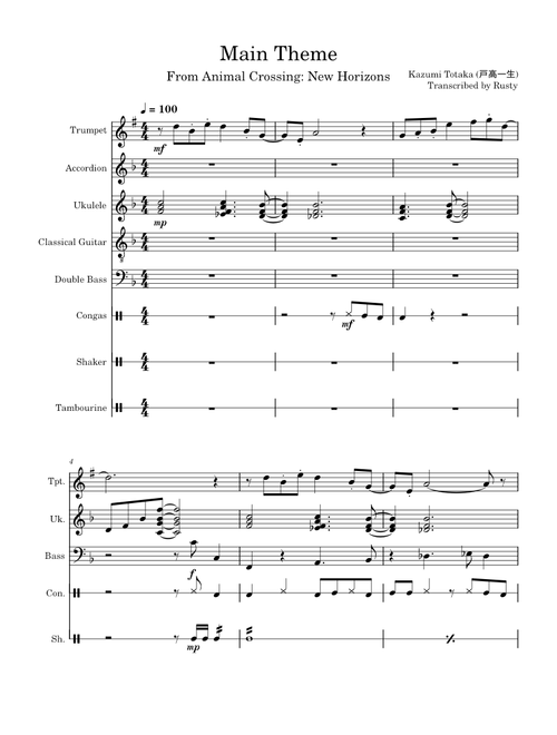 Animal Crossing: New Horizons - Main Theme – Kazumi Totaka - Transcription