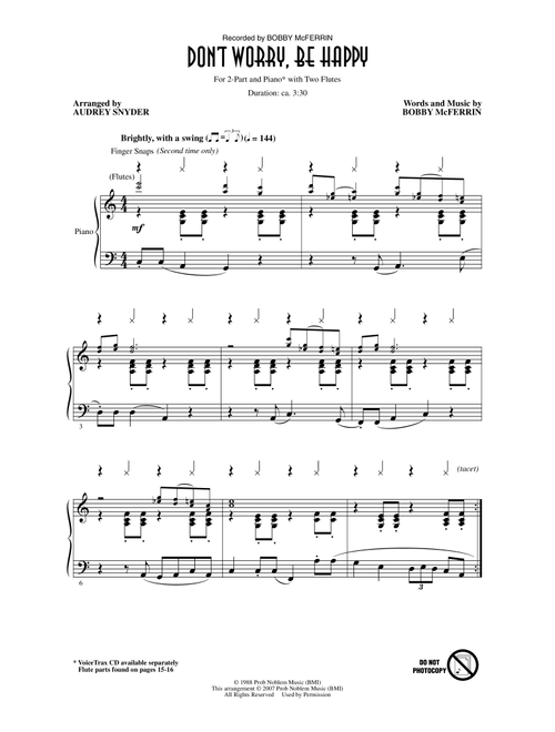 Don't Worry, Be Happy (arr. Audrey Snyder) - Bobby McFerrin (Choral, 2-Part)